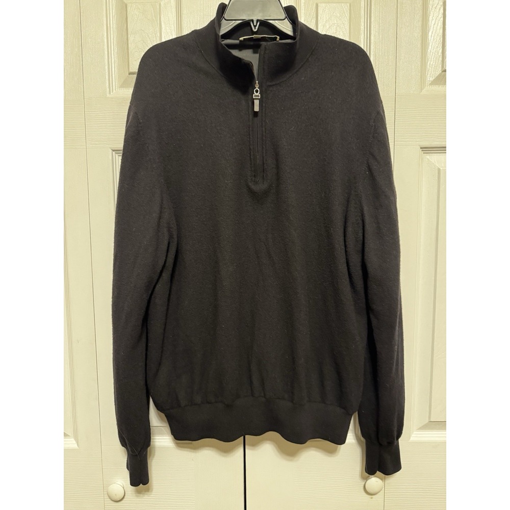 Fairway & Greene Italian Merino Wool 1/4 Zip Black Lined Pullover Men's XXL